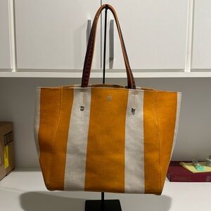 MCM cream and orange stripped canvas tote bag